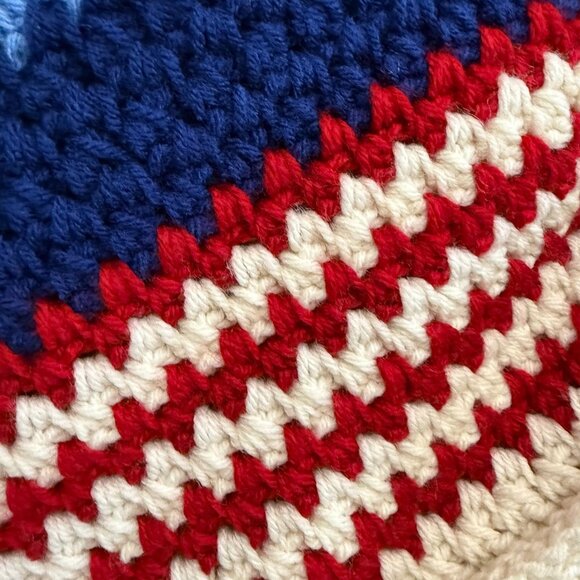 Diagonal Striped Crocheted Shoulder Hobo Bag Women's Multicolor Boho - Picture 3 of 5